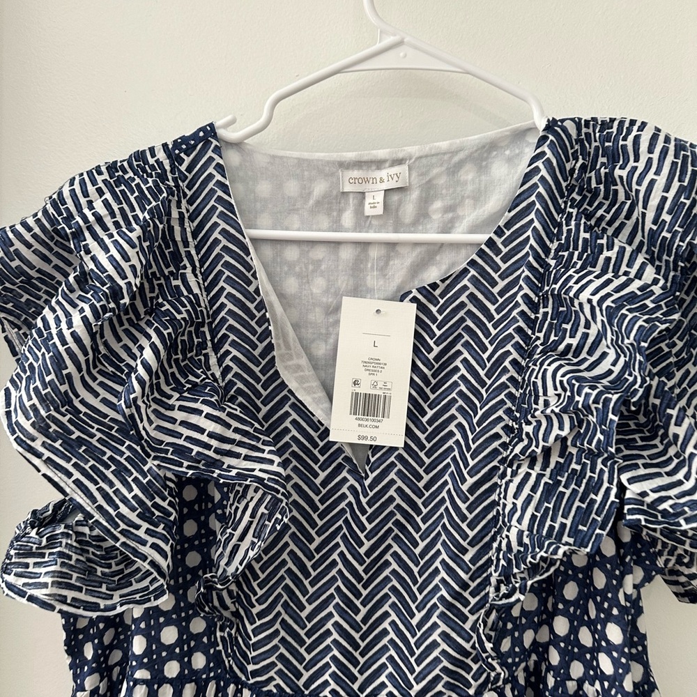 New with Tags Crown & Ivy Blue and White Patterned Maxi Dress - Picture 2 of 5